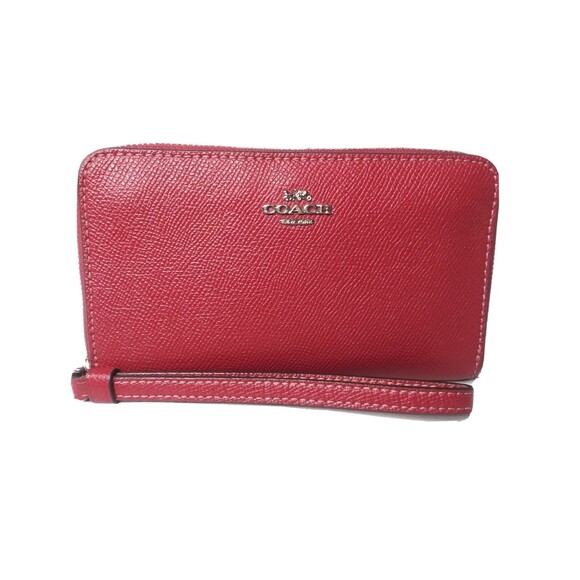 Coach Cross-grain Leather Wallet Wristlet Maroon Red F58053 - Picture 1 of 7